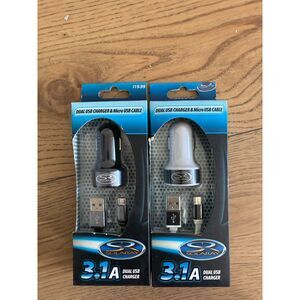 SOLARAY 3.1A Dual USB Car Charger+Micro USB Cable Fast Charge Bundle(2 Available